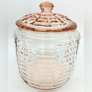 Elegant Depression Glass Pink Ribbed Bee Hive Cookie Biscuit